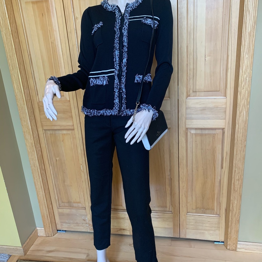 Cache Womens Size S Full Zip Black Blazer Cardigan Sweater Fringe Detail EUC #5